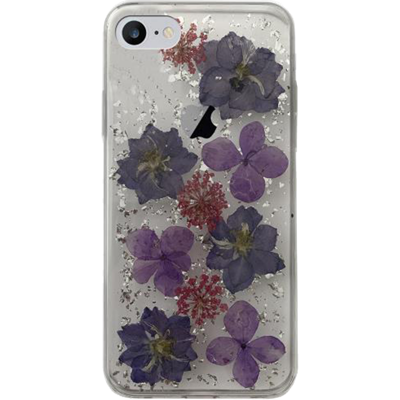 Coque semi-rigide transparente avec fleurs violettes pour iPhone IP SE