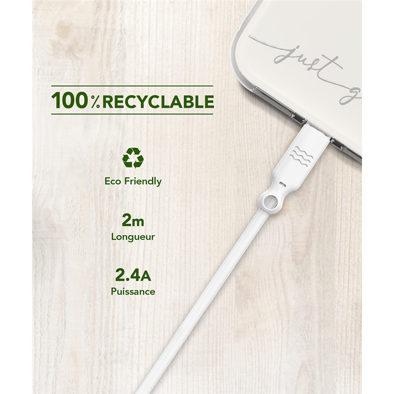 Image secondaire de Câble Recyclable USB A/Lightning 2m Blanc Just Green