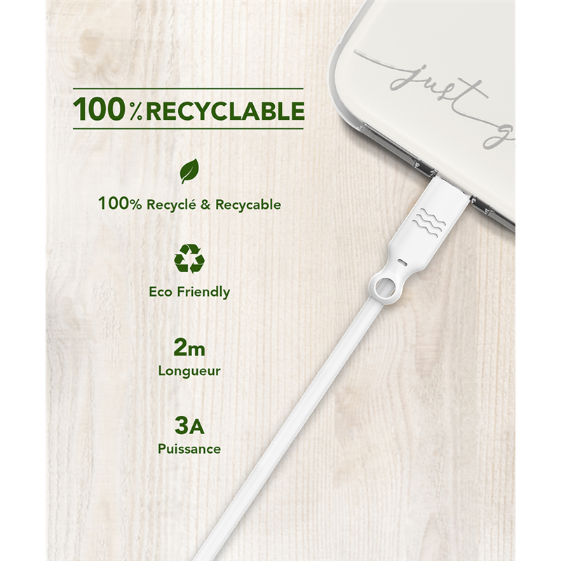 Image secondaire de Câble Recyclable USB C/Lightning 2m Blanc Just Green