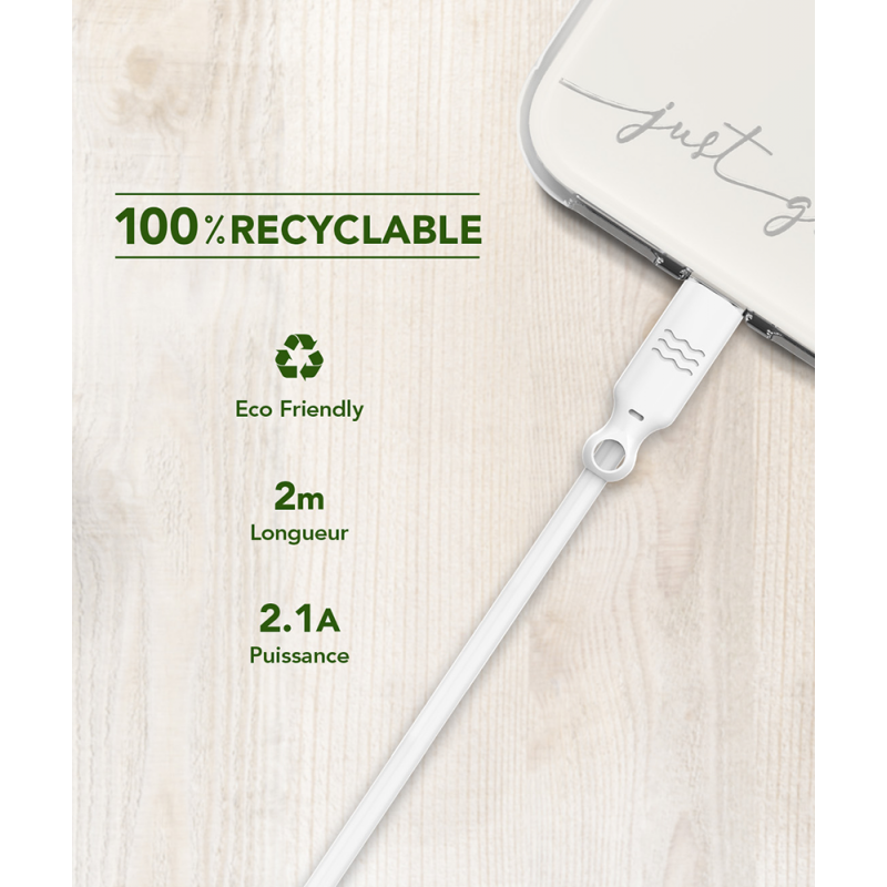 Image secondaire de Câble Recyclable USB A/micro USB 2m Blanc Just Green