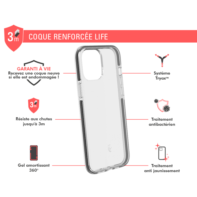 Image secondaire de Coque Renforcée iPhone 12 Pro Max LIFE Contour Noir - Garantie à vie F