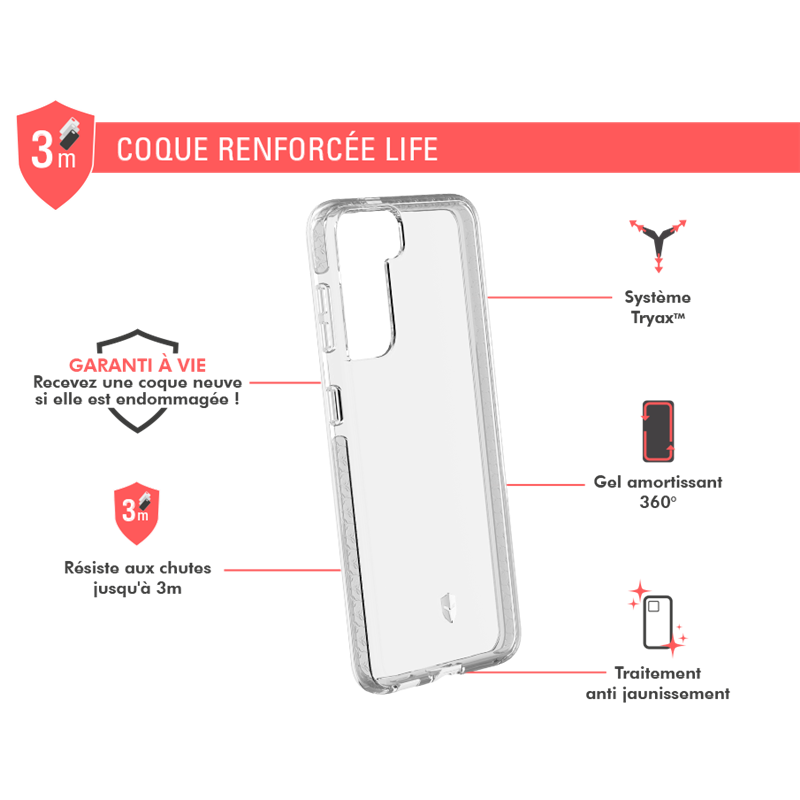 Image secondaire de Coque Renforcée Samsung G S21 5G LIFE Transparente - Garantie à vie Fo