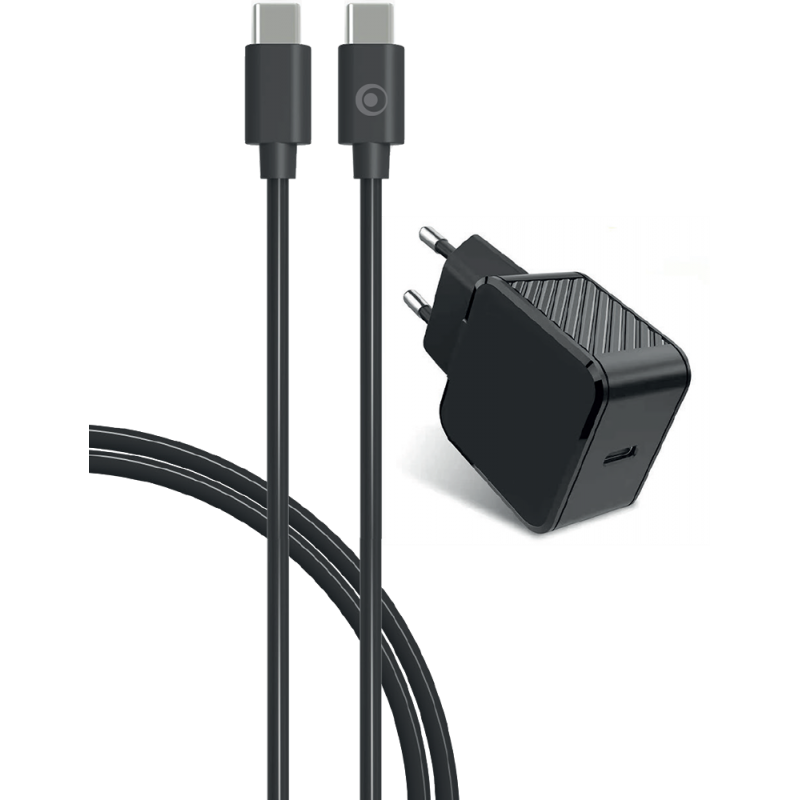 Chargeur maison USB C 25W Power Delivery + Câble USB C/USB C Noir Bigb