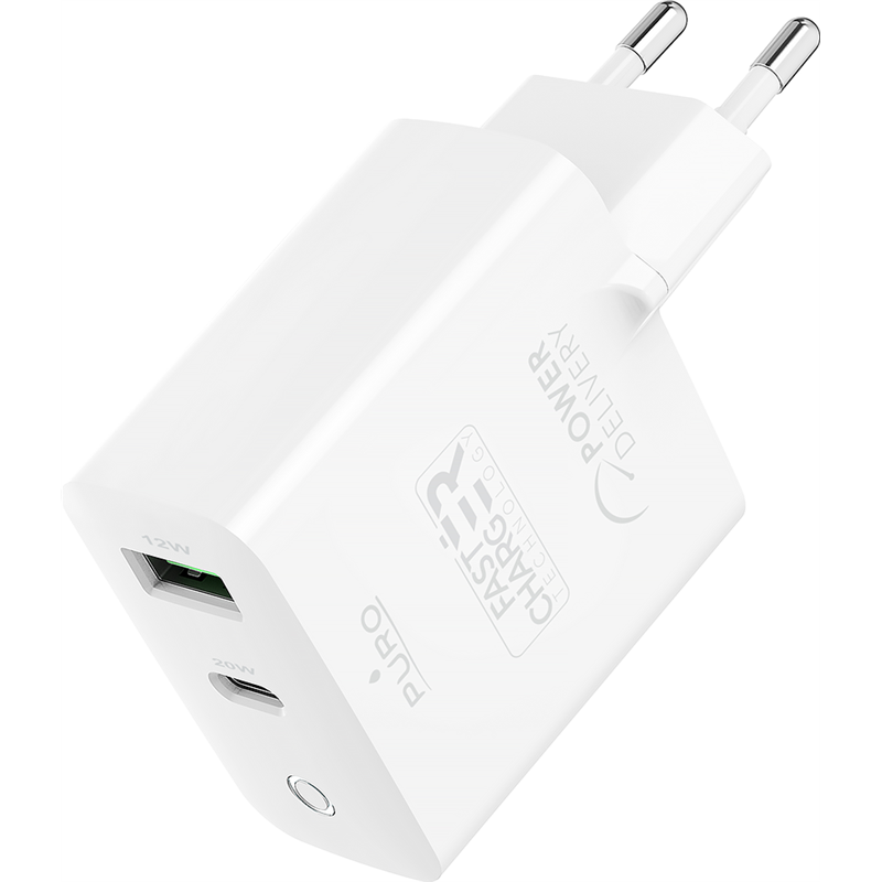 Double Chargeur maison USB A+C PD 32W (12+20W) Power Delivery Blanc Pu