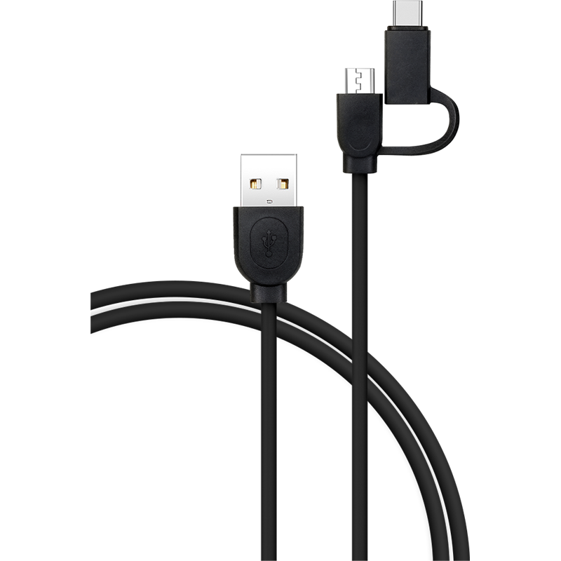 Câble 2 en 1 USB A/micro USB & USB C 1,2m Noir Bigben