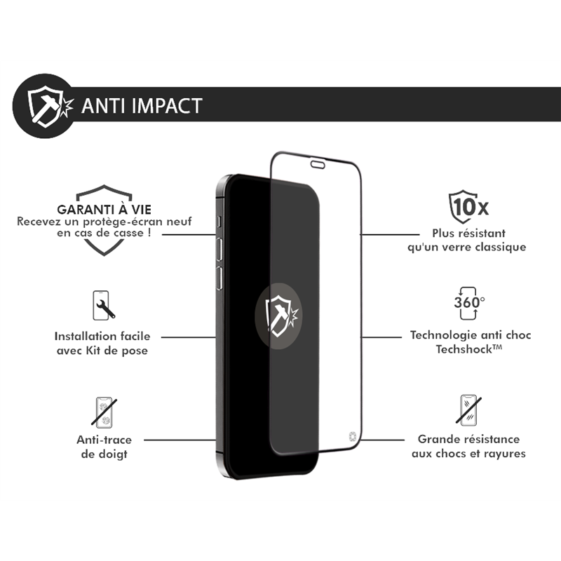 Image secondaire de Protège écran iPhone 12 / 12 Pro 3D Anti-impact - Garanti à vie Force 