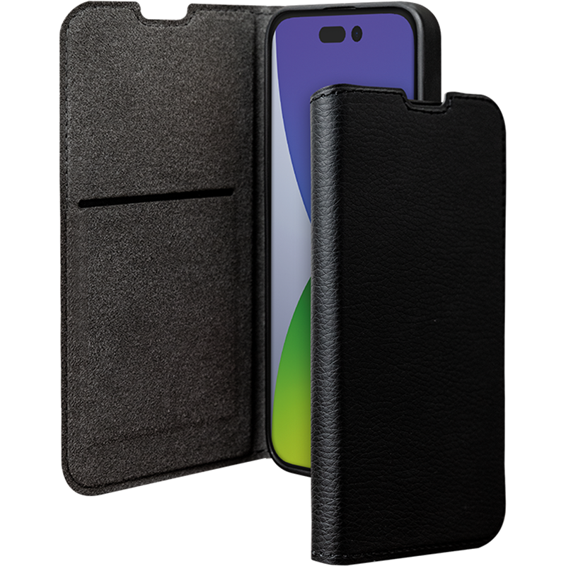 Etui Folio Wallet iPhone 14 Pro Support vidéo Noir - 65% Plastique rec