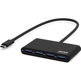 USB C 3.0 to 4 ports USB A 2.0 Hub Black Port