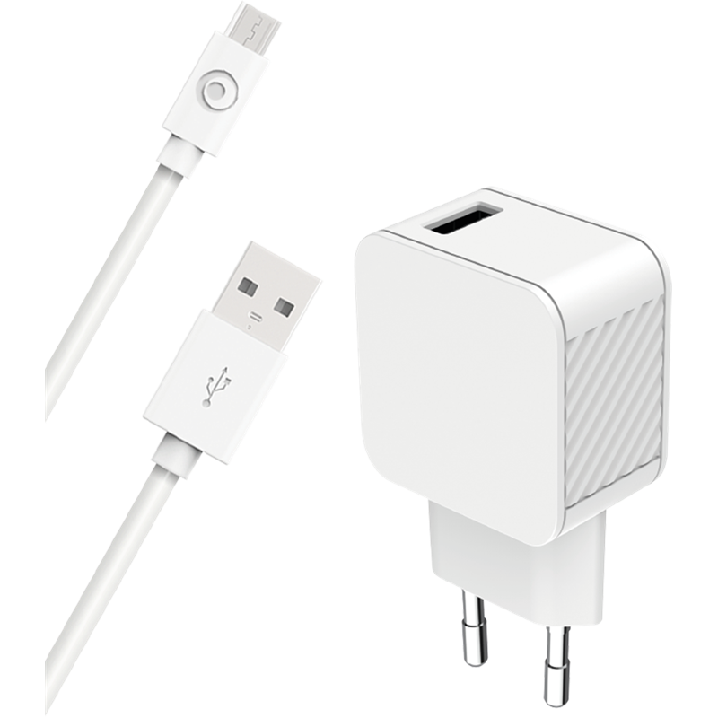 Chargeur maison USB A 2.4A FastCharge + Câble USB A/micro USB Blanc