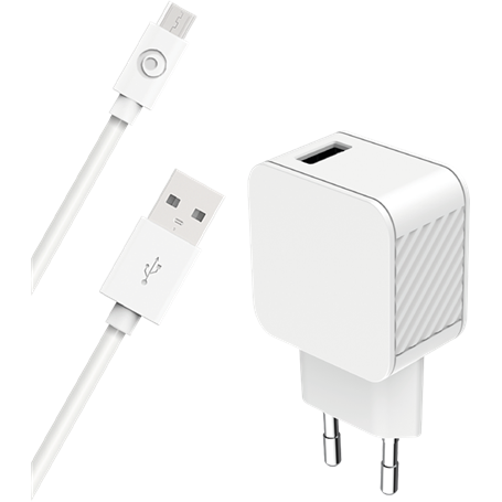 Chargeur maison USB A 2.4A FastCharge + Câble USB A/micro USB Blanc - 