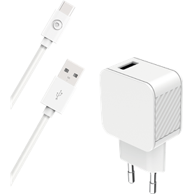 Chargeur maison USB A 3A FastCharge + Câble USB A/USB C Blanc - 100% P