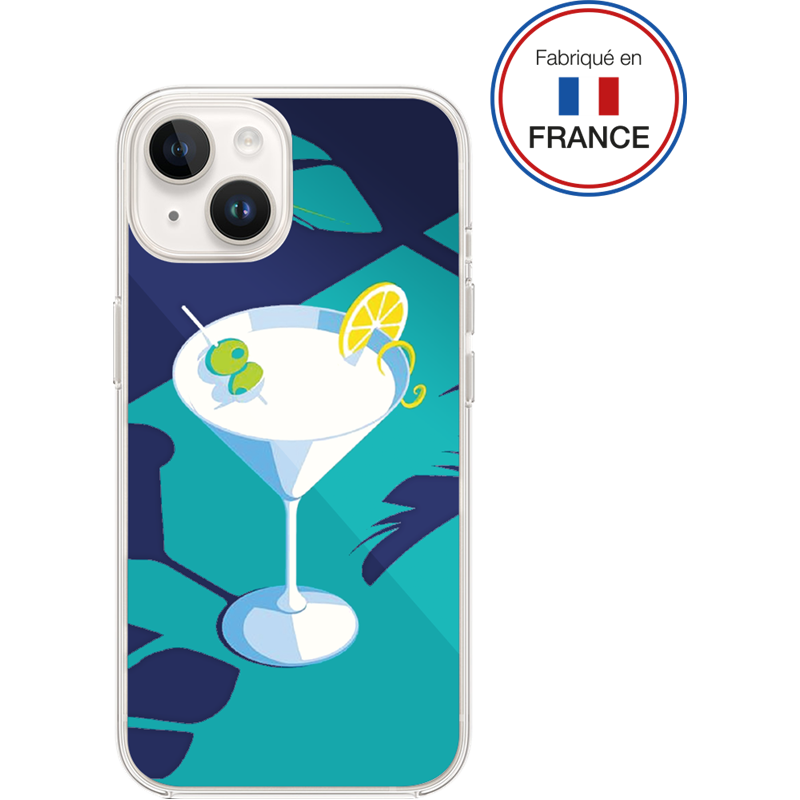 Coque Résine iPhone 13/14 Cocktail bleu Miroir - Fabriquée en France B