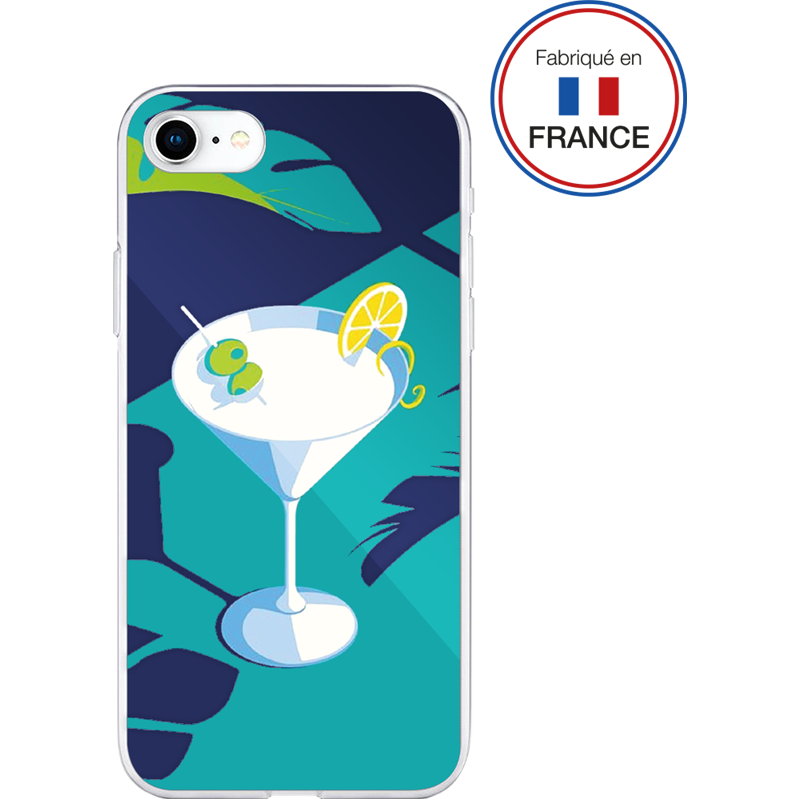 Coque Résine iPhone SE 2022/SE/8/7/6S/6 Cocktail bleu Miroir - Fabriqu