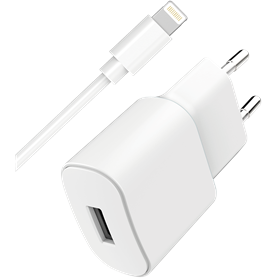 Chargeur maison USB A 2.4A FastCharge + Câble USB A/Lightning Blanc WO