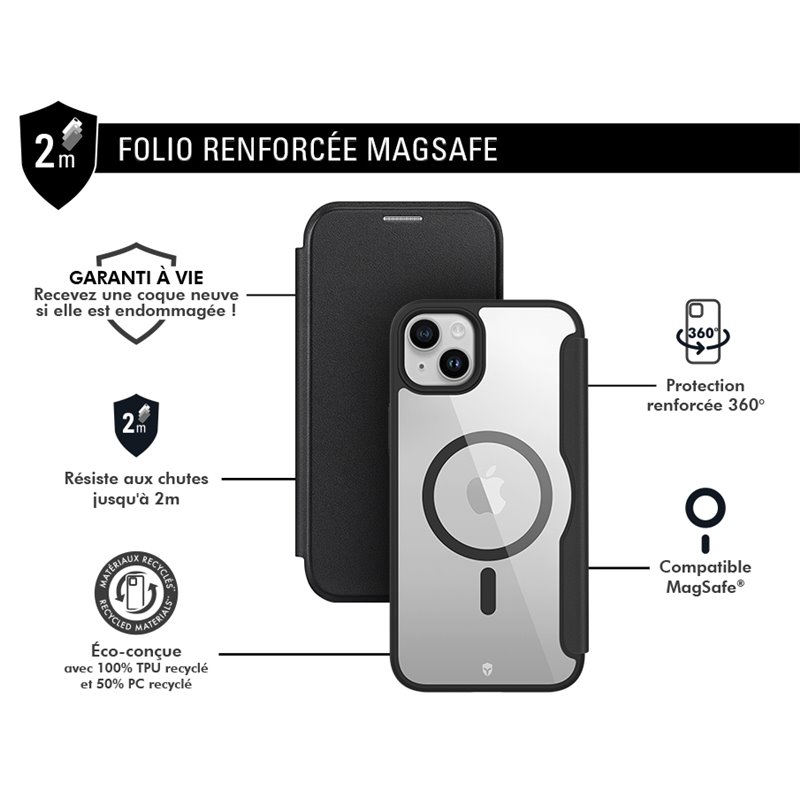 Image secondaire de Etui Folio Renforcé iPhone 15 Compatible MagSafe Noir - Garantie à vie