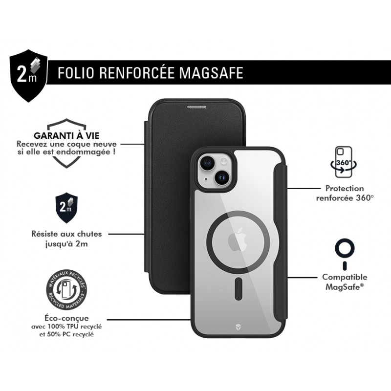 Image secondaire de Etui Folio Renforcé iPhone 15 Plus Compatible MagSafe Noir - Garantie 