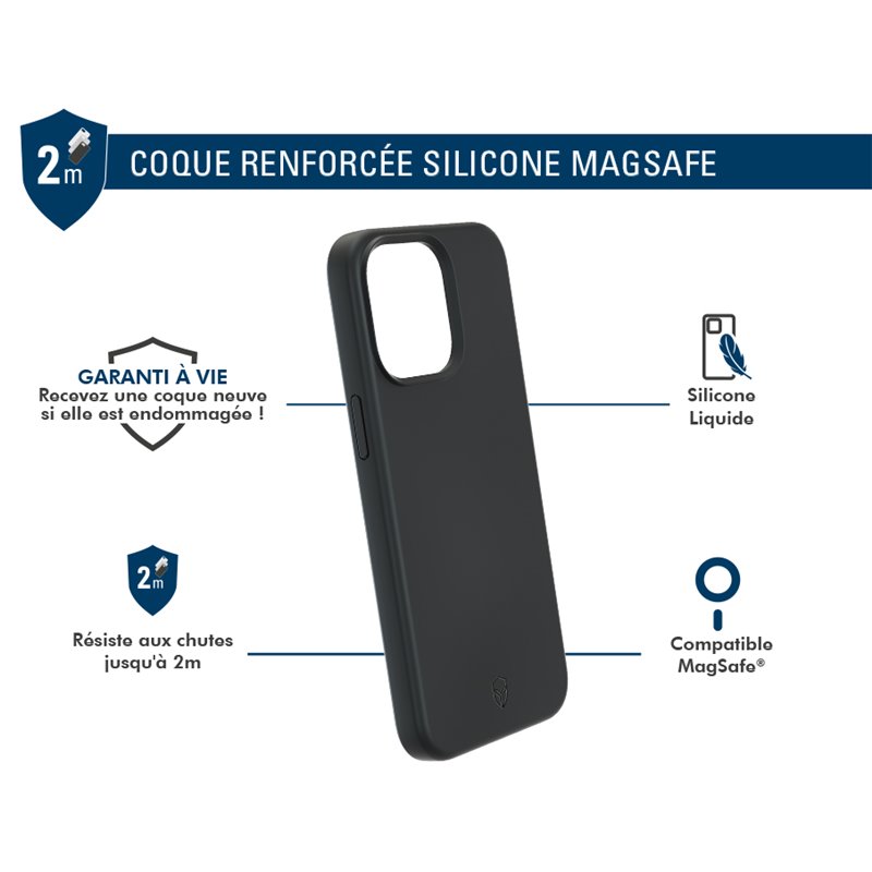 Image secondaire de Coque Renforcée iPhone 15 Pro Silicone Compatible MagSafe Noire - Gara