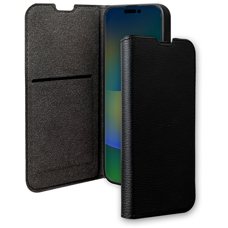 Etui Folio Wallet iPhone 15 Pro Support vidéo Noir - 65% Plastique rec