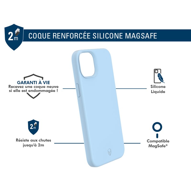 Image secondaire de Coque Renforcée iPhone 15 Silicone Compatible MagSafe Bleu Ciel - Gara