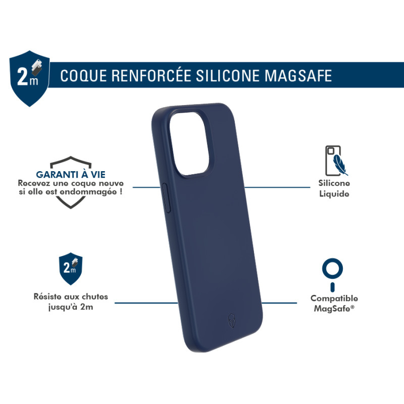 Image secondaire de Coque Renforcée iPhone 15 Pro Silicone Compatible MagSafe Bleu Marine 