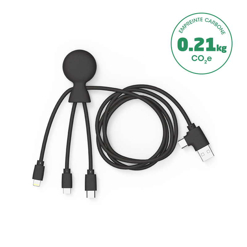 Câble 5 en 1 Mr BIO Ecoresponsable USB C & USB C & Lightning 1m Noir X