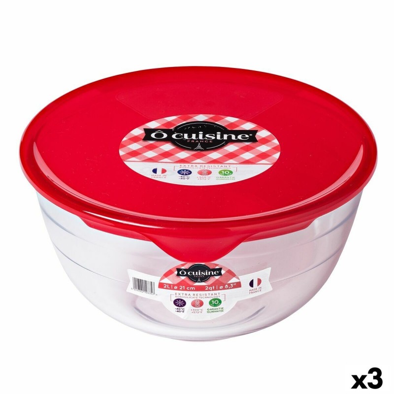 Panier-Repas rond avec couvercle Ô Cuisine Prep&store Ocu Rouge 2 L 22 x 22 x 11 cm verre (3 Unités)