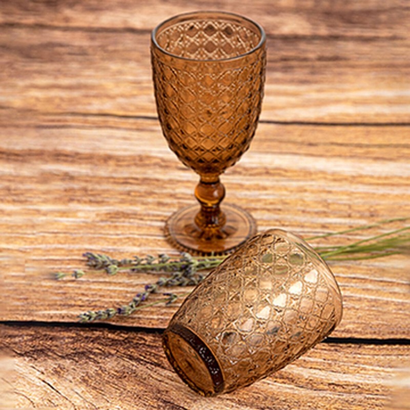 Image secondaire de Set de Verres Bidasoa Gio Avec relief Ambre verre 300 ml (6 Unités)