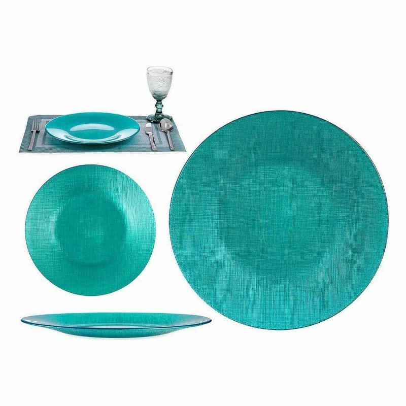 Image secondaire de Assiette plate Turquoise verre 27,5 x 2 x 27,5 cm (6 Unités)