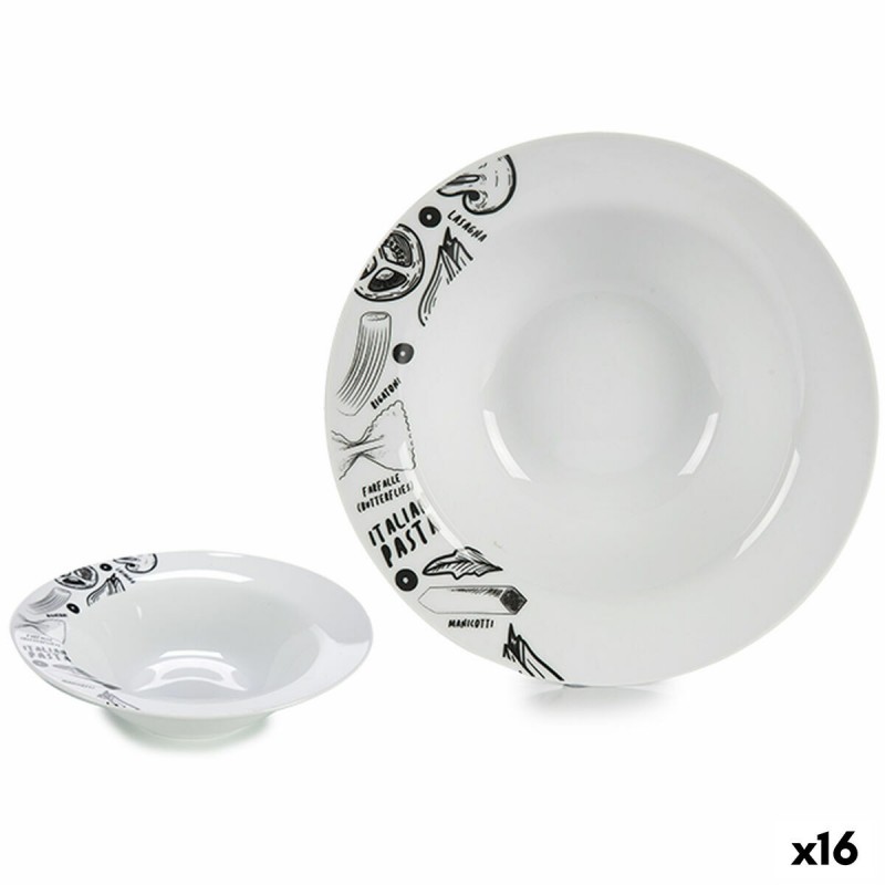 Assiette à pâtes Blanc Noir 23 x 6,5 x 23 cm Porcelaine (16 Unités)