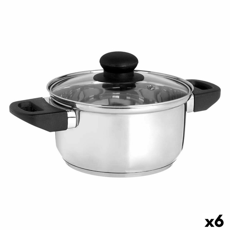 Casserole avec Couvercle en Verre Argenté Acier inoxydable 1,8 L 28 x 9 x 18 cm (6 Unités)