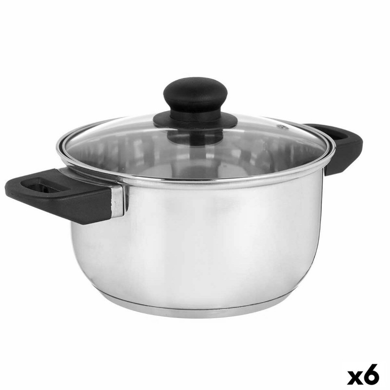 Casserole avec Couvercle en Verre Argenté Acier inoxydable 2,5 L 31 x 10,5 x 20 cm (6 Unités)