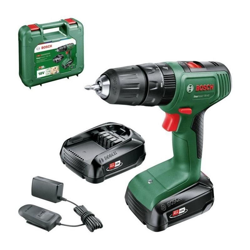 Perceuse visseuse à percussion Bosch EasyImpact 18V40 + (2xbatterie 2,0Ah) + chargeur AL18V-20 in carrying case