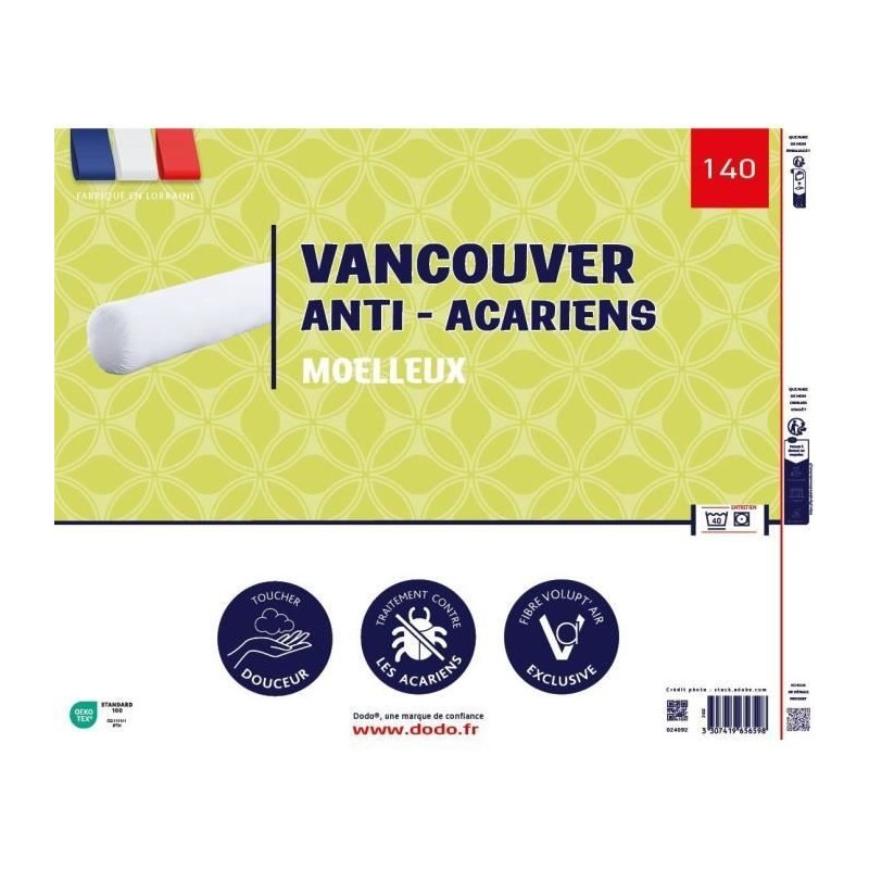 Image secondaire de Oreiller Dodo Vancouver Blanc 140 cm Anti-acariens