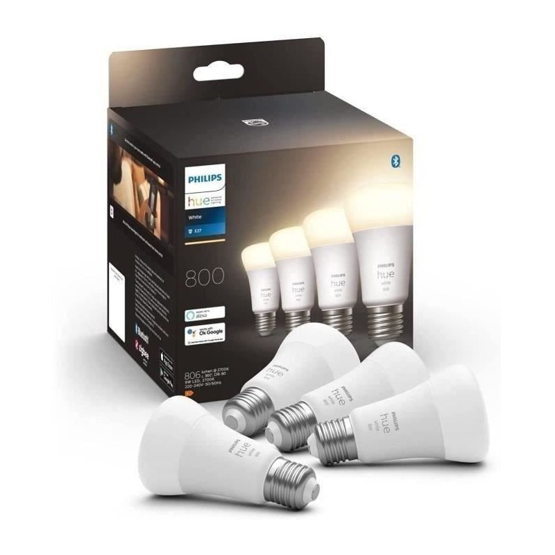 Philips Hue White A60 - Ampoule connectée E27 - 800 (pack de 4)