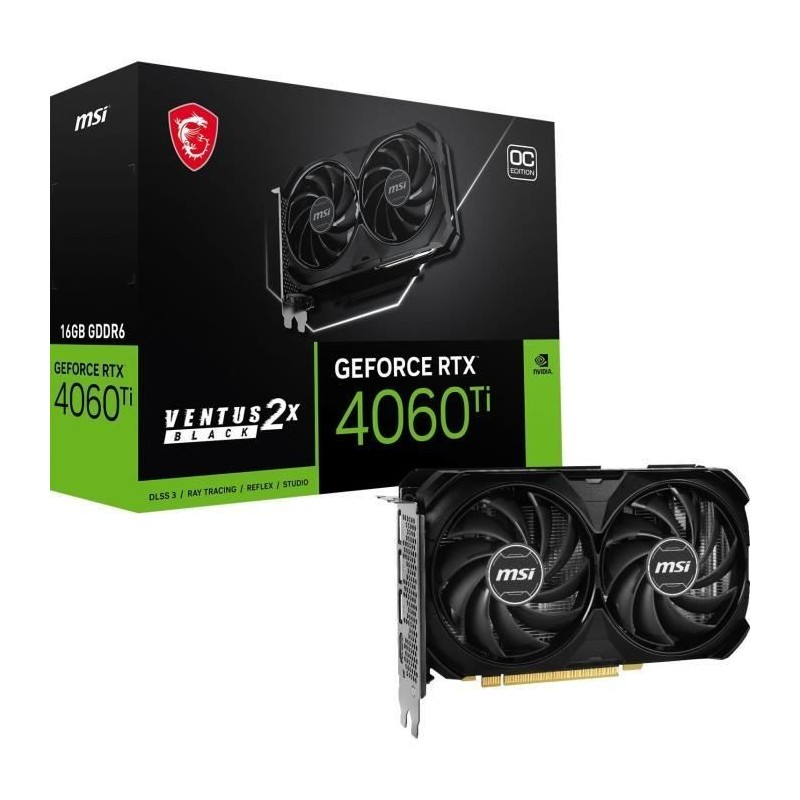 MSI VENTUS GeForce RTX 4060 TI 2X BLACK 16G OC carte graphique Nvidia 16 Go GDDR6