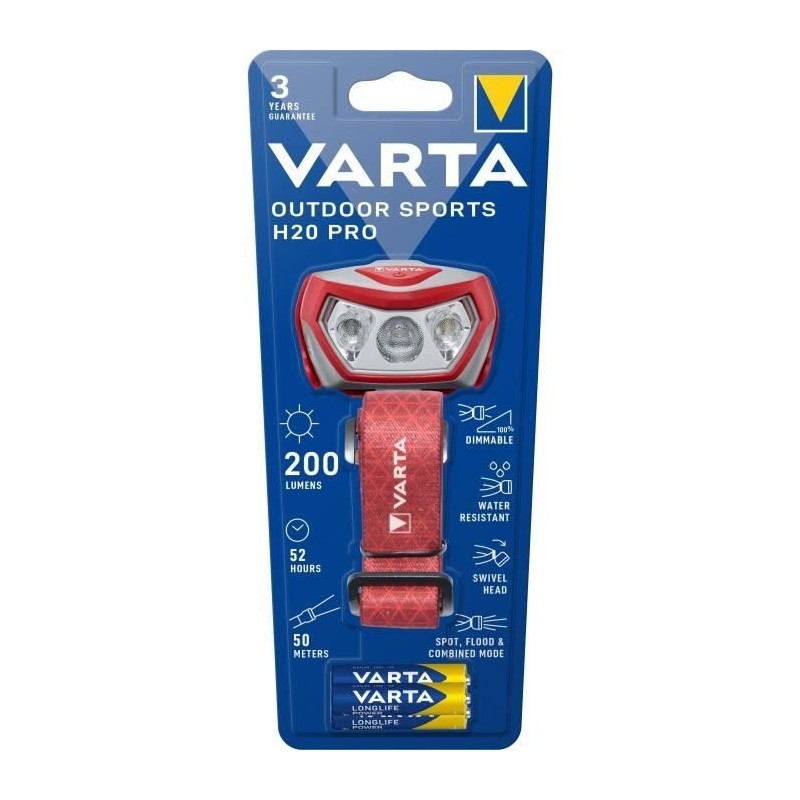 Varta Outdoor Sports H20 Pro Gris, Rouge Lampe frontale LED