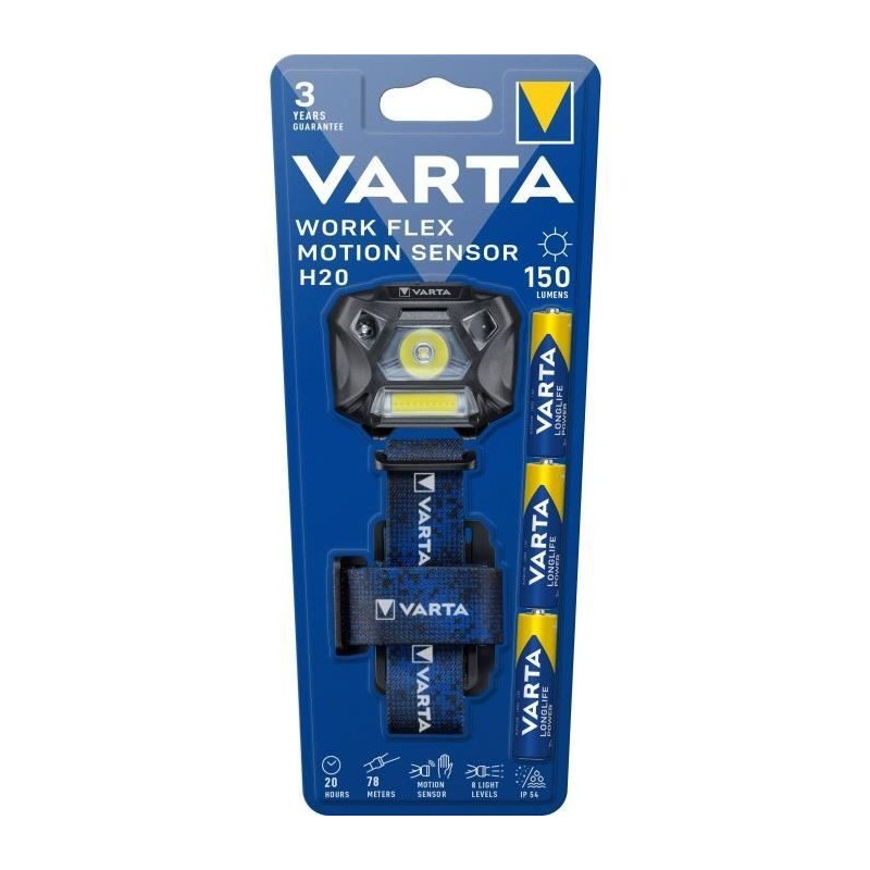 Varta WORK FLEX MOTION SENSOR H20 Noir, Bleu Lampe frontale LED