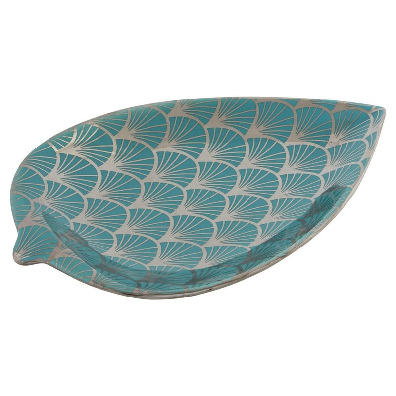 Centre de Table DKD Home Decor 27,5 x 16 x 3 cm Turquoise Oriental Chrome Feuille d'une plante