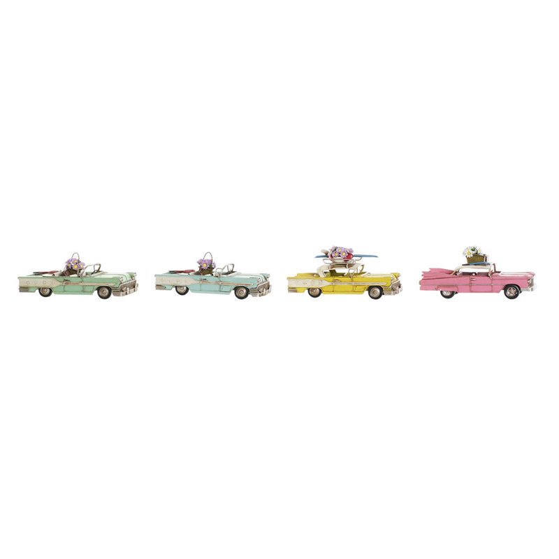 Figurine Décorative DKD Home Decor Jaune Bleu Vert Rose Voiture Vintage 25,8 x 10,5 x 9,5 cm (4 Unités) (4 Pièces)