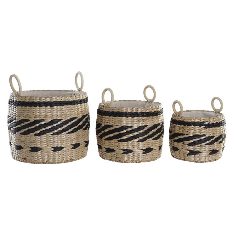 Set de basket DKD Home Decor Noir Naturel Fibre naturelle Colonial 30 x 30 x 25 cm (3 Pièces)