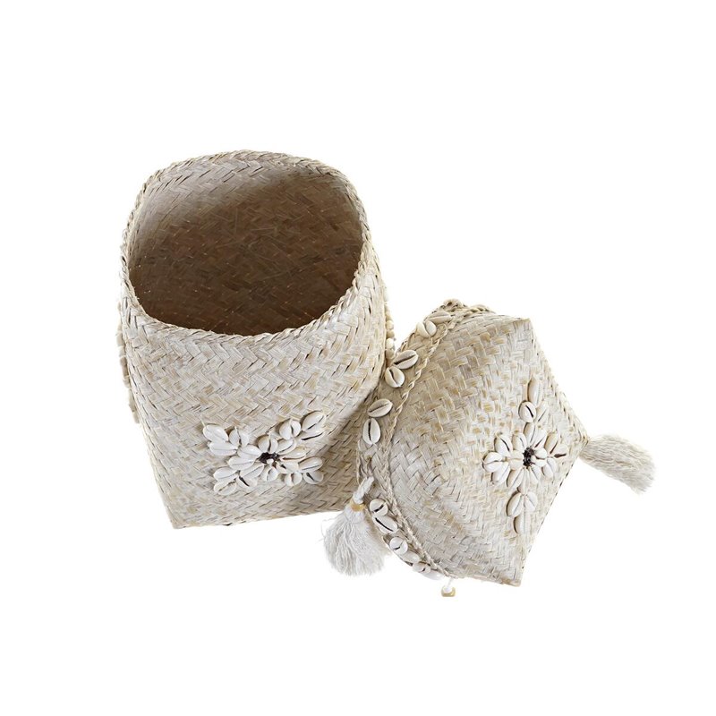 Image secondaire de Set de basket DKD Home Decor Blanc Bambou Coquillages (24 x 24 x 30 cm) (3 Pièces)