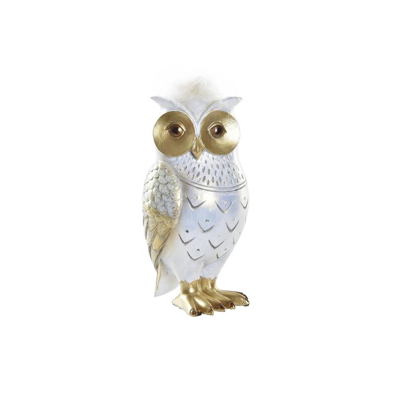 Figurine Décorative DKD Home Decor Blanc Doré Hibou 9 x 9 x 17 cm