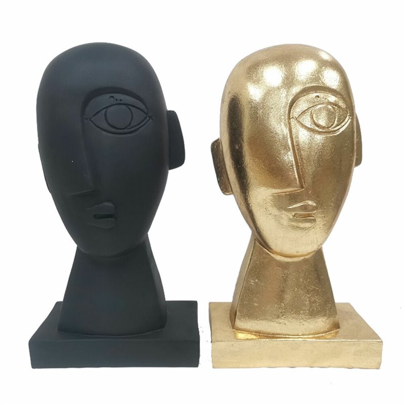 Figurine Décorative DKD Home Decor Visage Noir Doré 14,5 x 10,5 x 27,5 cm (2 Unités)