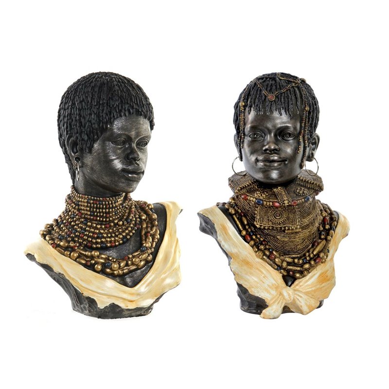 Figurine Décorative DKD Home Decor Africaine 26 x 20 x 42 cm Noir Beige Colonial (2 Unités)