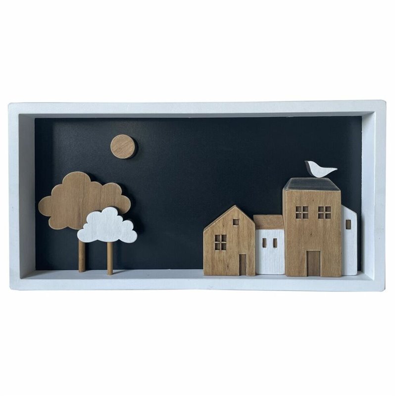 Décoration murale DKD Home Decor Blanc Marron Maisons Urbaine 40 x 3,5 x 20 cm