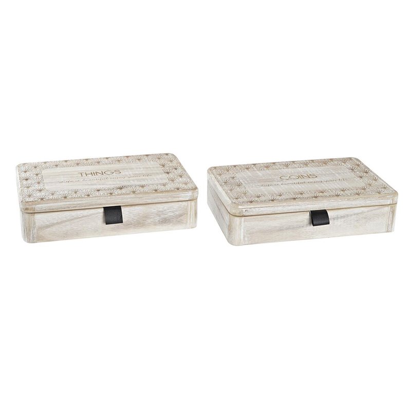 Boîte Décorative DKD Home Decor Naturel Bois MDF 28 x 18 x 6,5 cm (2 Unités)