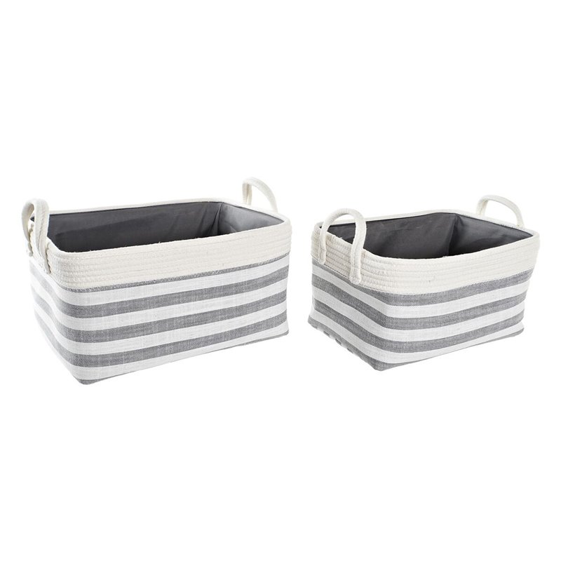 Set de basket DKD Home Decor Rayures Gris Coton (40 x 30 x 23 cm) (2 Pièces)