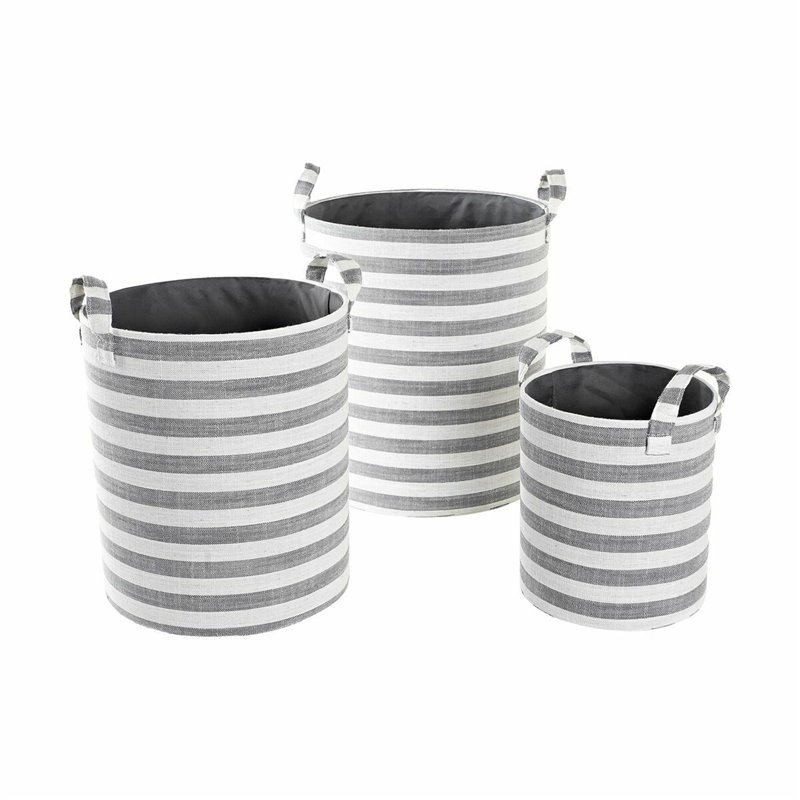 Set de basket DKD Home Decor Gris Rayures Coton (3 Pièces) (35 x 35 x 40 cm)