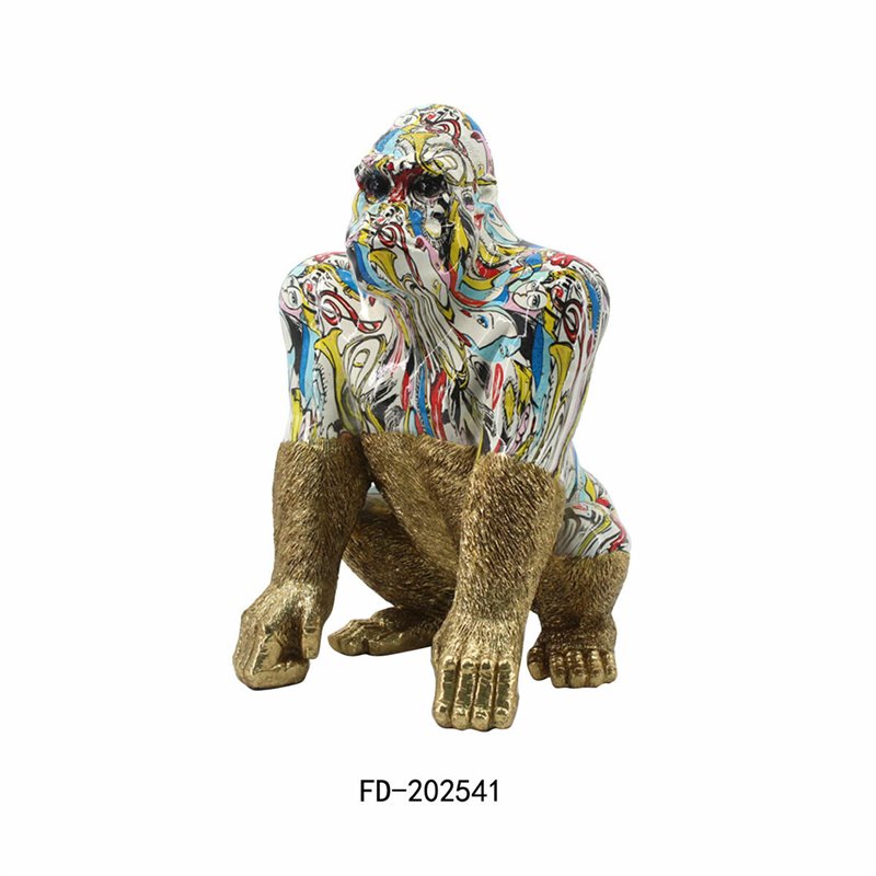 Image secondaire de Figurine Décorative DKD Home Decor 28,5 x 26,5 x 41 cm Doré Multicouleur Gorille