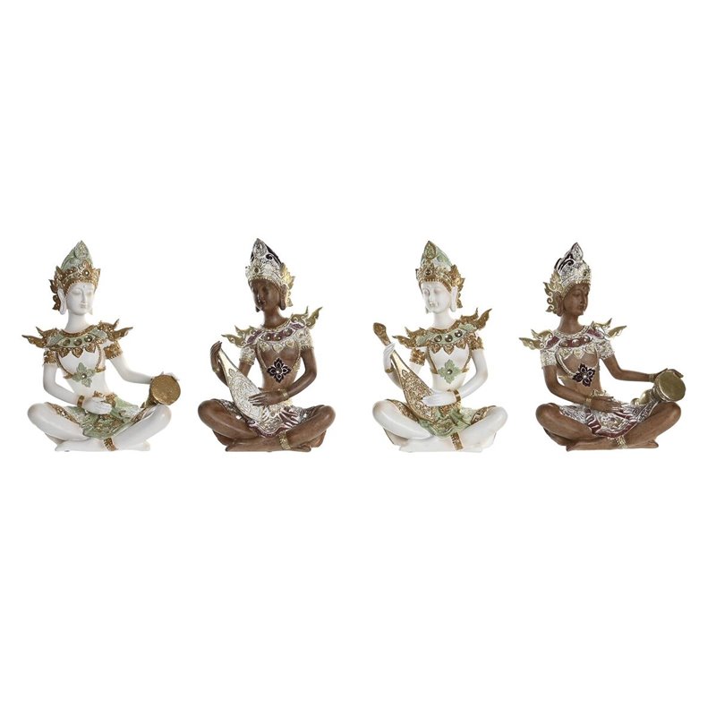 Figurine Décorative DKD Home Decor Blanc Marron Buda Oriental 18 x 12 x 27,5 cm (4 Pièces)